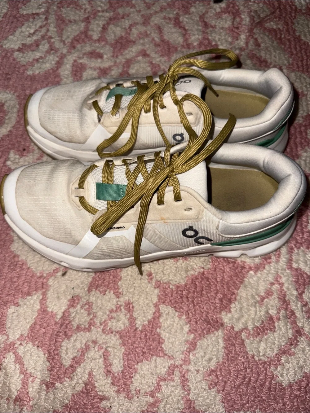 Kids Cream Sneakers with Gold Laces and Teal Tongue Accent